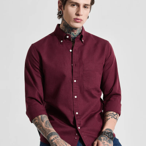 Maroon Slim Fit Linen Blend Shirt