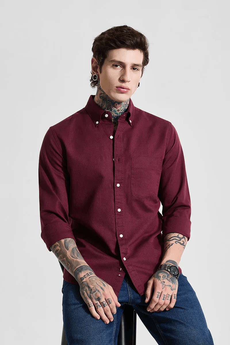 Maroon Slim Fit Linen Blend Shirt