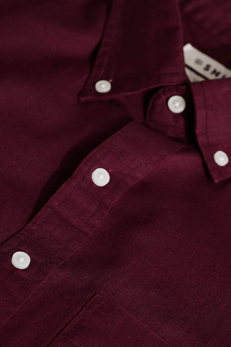 Maroon Slim Fit Linen Blend Shirt - Image 5